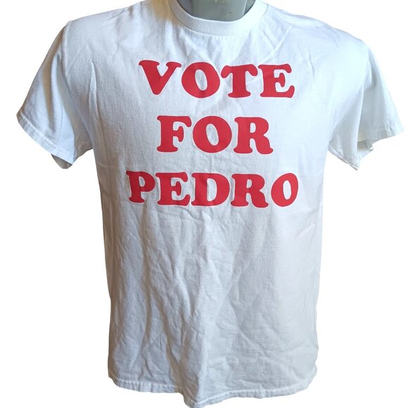 Medium Vote For Pedro T-Shirt Gildan Heavy Cotton White & Red Graphic Tee Size M - Picture 2 of 4
